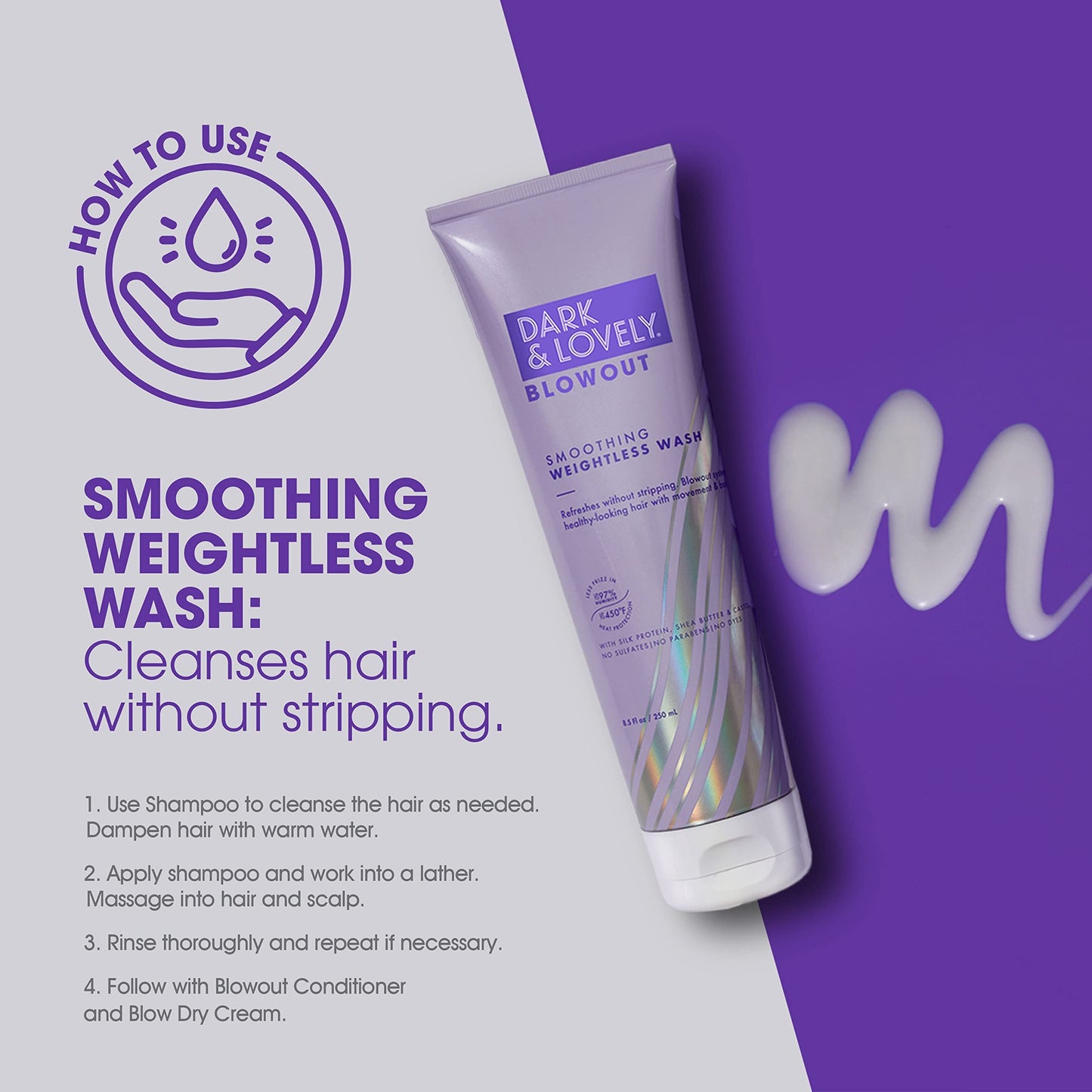 SoftSheen-Carson Dark and Lovely Blowout Hydrating Sulfate Free Shampoo with Castor Oil, For Curly Hair, All Hair Types 8.5 fl oz