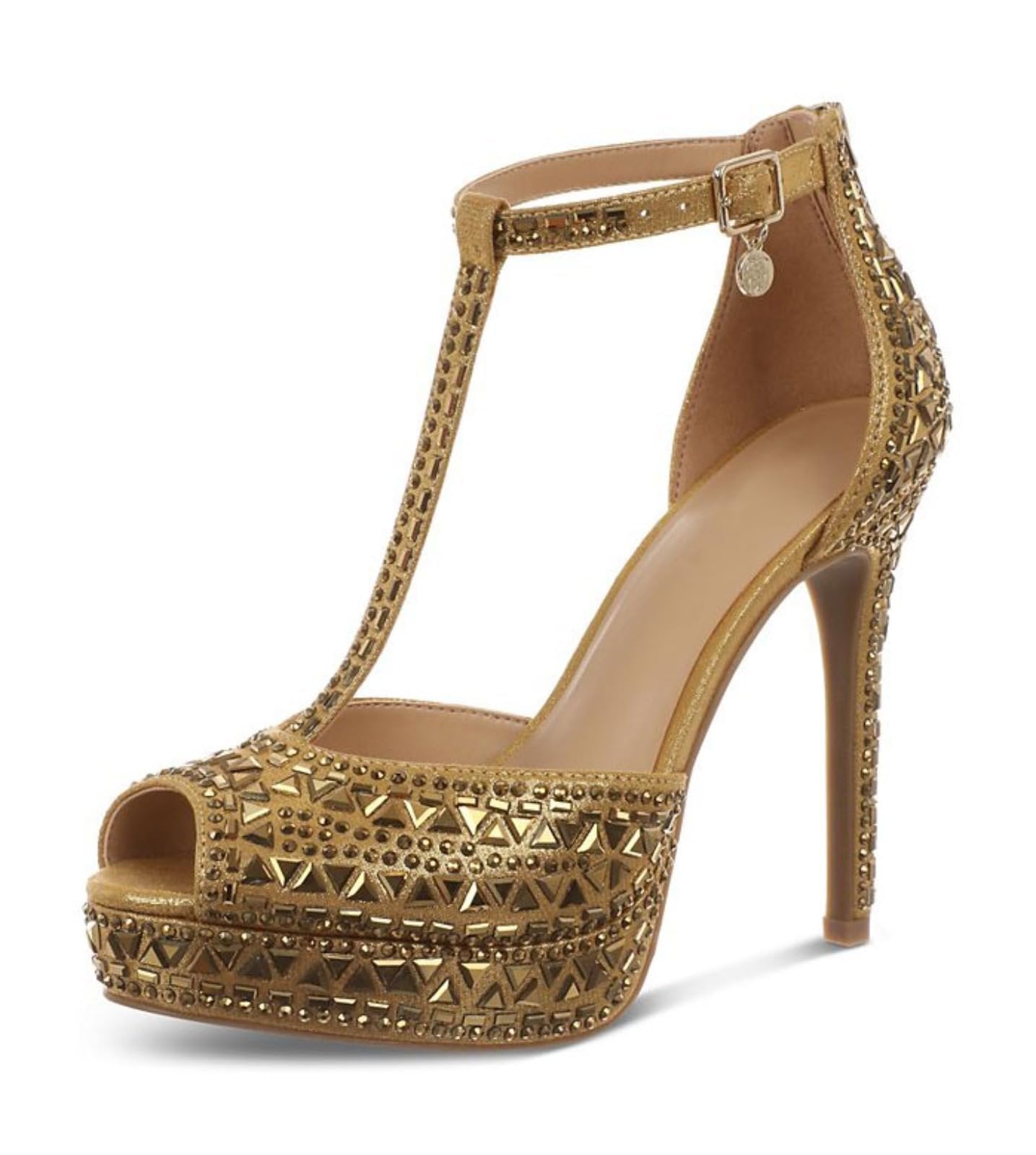 XPDEHJM Womens Stiletto Sparkly T Strap Heeled Sandals,Ladies Summer Platform Fashion Evening Party Sexy High Heel Peep Toe Buckle Comfortable Memory Foam Shoe