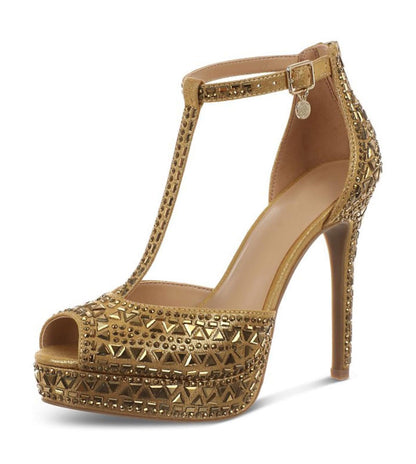 XPDEHJM Womens Stiletto Sparkly T Strap Heeled Sandals,Ladies Summer Platform Fashion Evening Party Sexy High Heel Peep Toe Buckle Comfortable Memory Foam Shoe