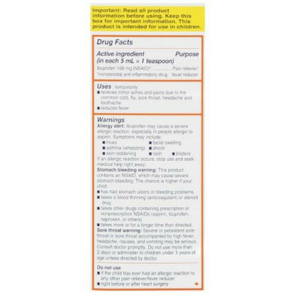 Motrin Children's Ibuprofen Oral Suspension Original Berry Flavor, 100 mg, Original Berry Flavor 4 oz (Pack of 4)