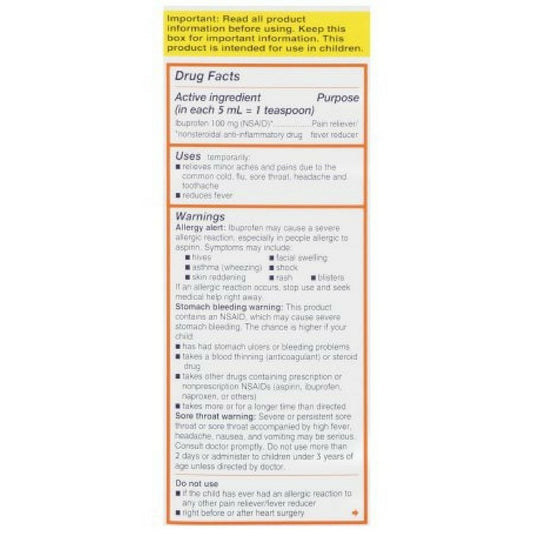 Motrin Children's Ibuprofen Oral Suspension Original Berry Flavor, 100 mg, Original Berry Flavor 4 oz (Pack of 4)