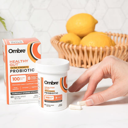 Ombre Healthy Gut Probiotics for Digestive Health 100 Billion CFU - Prebiotics and Probiotics for Women & Men with Lactobacillus Acidophilus & Digestive Enzymes, Gut Health Support, Vegan, 30 Servings