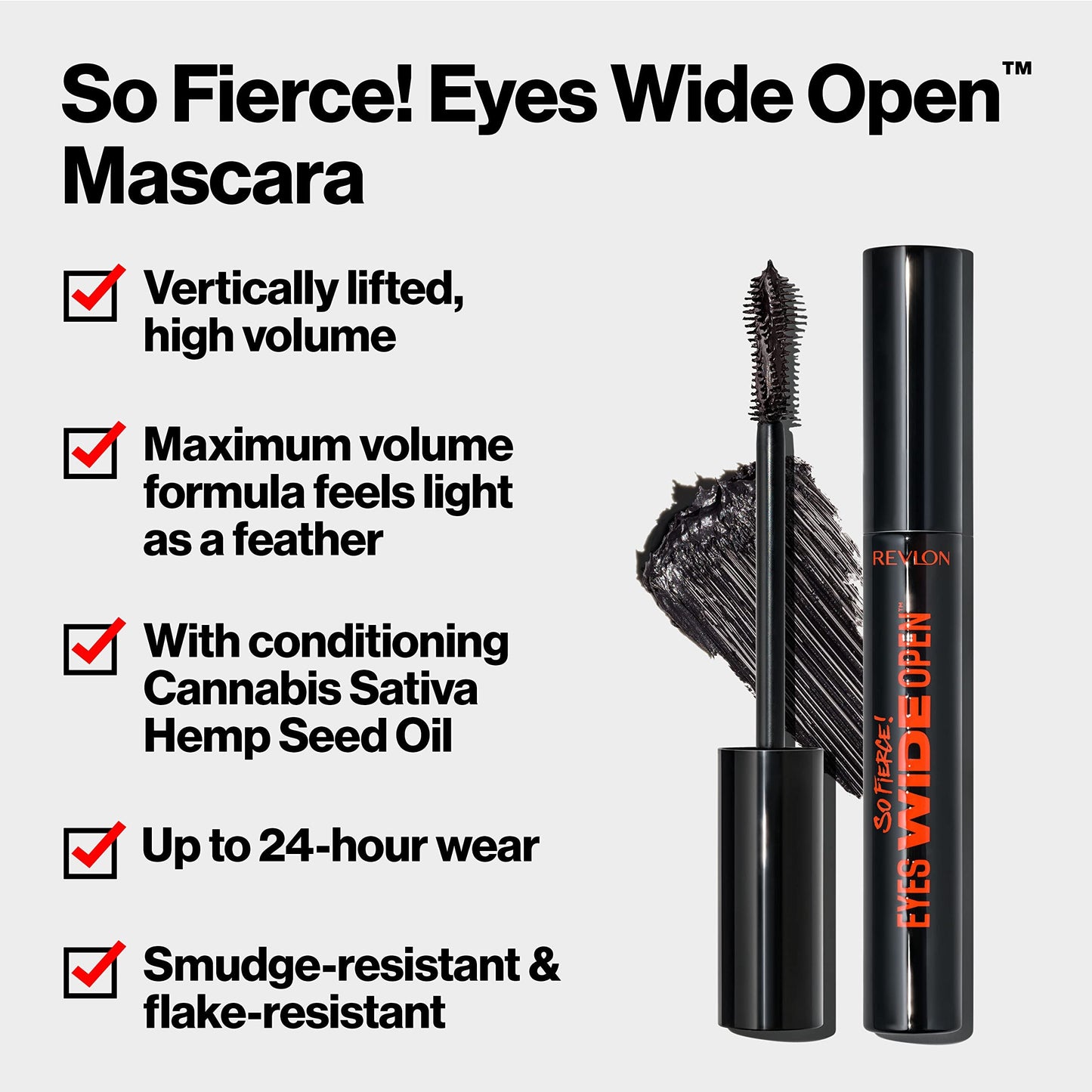 Revlon So Fierce Eyes Wide Open Mascara with Push-up Brush, For Volumizing & High Lifting Eyelashes, Smudge-proof, Flake Resistant, 101 Blackest Black, 0.24 fl oz