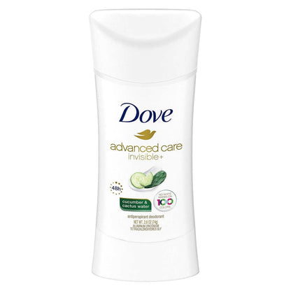 Dove Advanced Care Invisible+ Antiperspirant Deodorant Stick, Cucumber and Cactus Water, 2.6 oz, 4 ct