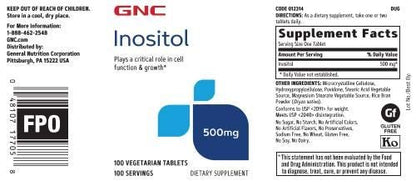 GNC Inositol 500mg Supplement, Supports Cell Function and Growth, 100 Servings