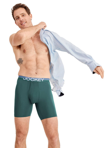 Jockey Men's Underwear Infinite Cool Microfiber Stretch 8" Long Leg Boxer Brief - 3 Pack