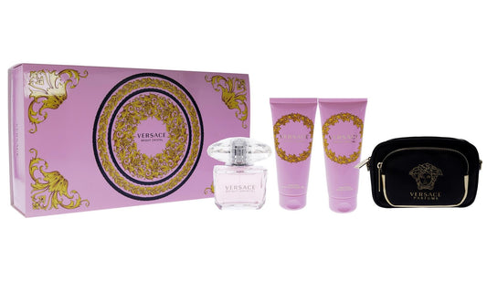 Versace Bright Crystal Women 3oz EDT Spray, 3.4oz Shower Gel, 3.4oz Body Lotion, Bag 4 Pc Gift Set