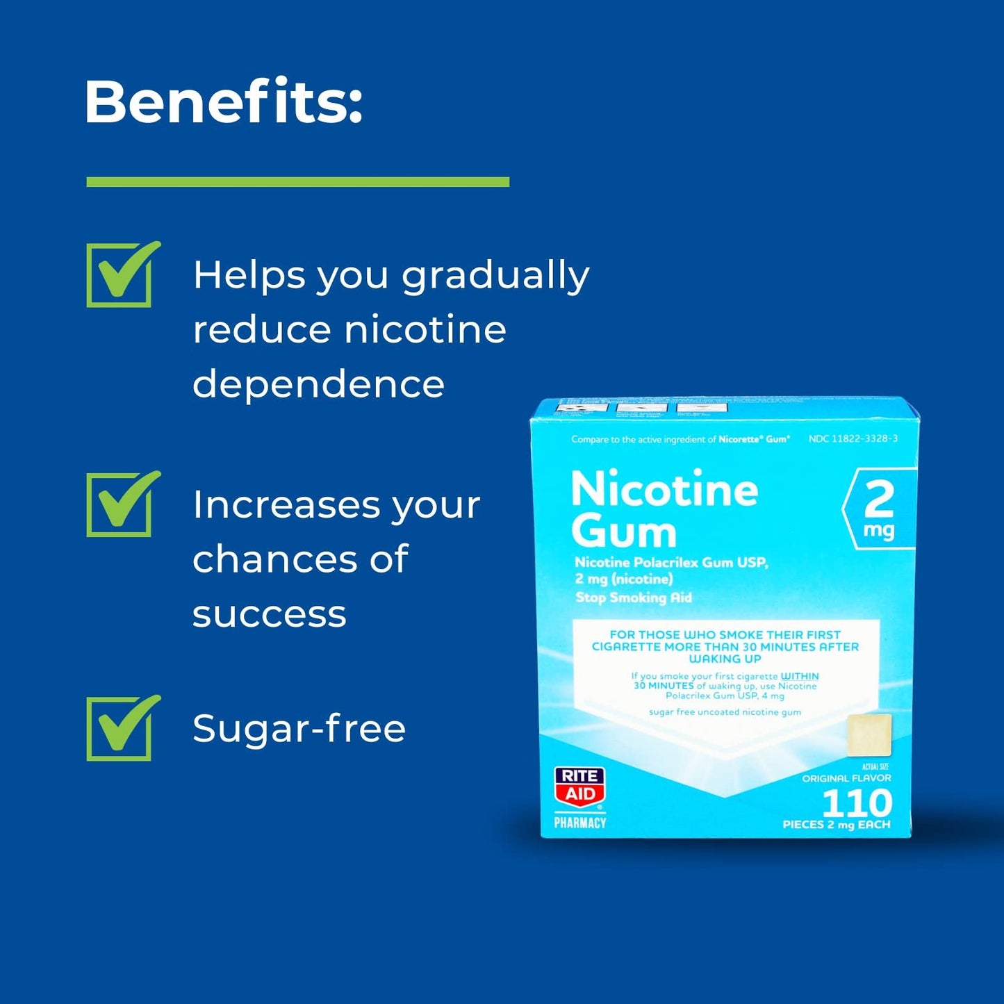 Rite Aid Nicotine Gum, Original Flavor, 2 mg - 110 Count | Quit Smoking Aid | Nicotine Replacement Gum | Stop Smoking Aids That Work | Chewing Gum to Help You Quit Smoking | Nicotine Gum