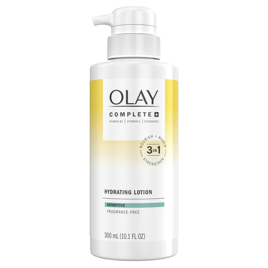 Olay Complete+ Hydrating Lotion Fragrance-Free, 10.1 FL OZ, 3-in-1 Nourishing Face Moisturizer for All Skin Types with Vitamin B3, Vitamin E, and Ceramides