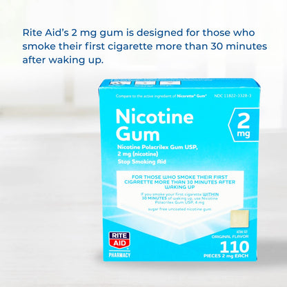 Rite Aid Nicotine Gum, Original Flavor, 2 mg - 110 Count | Quit Smoking Aid | Nicotine Replacement Gum | Stop Smoking Aids That Work | Chewing Gum to Help You Quit Smoking | Nicotine Gum