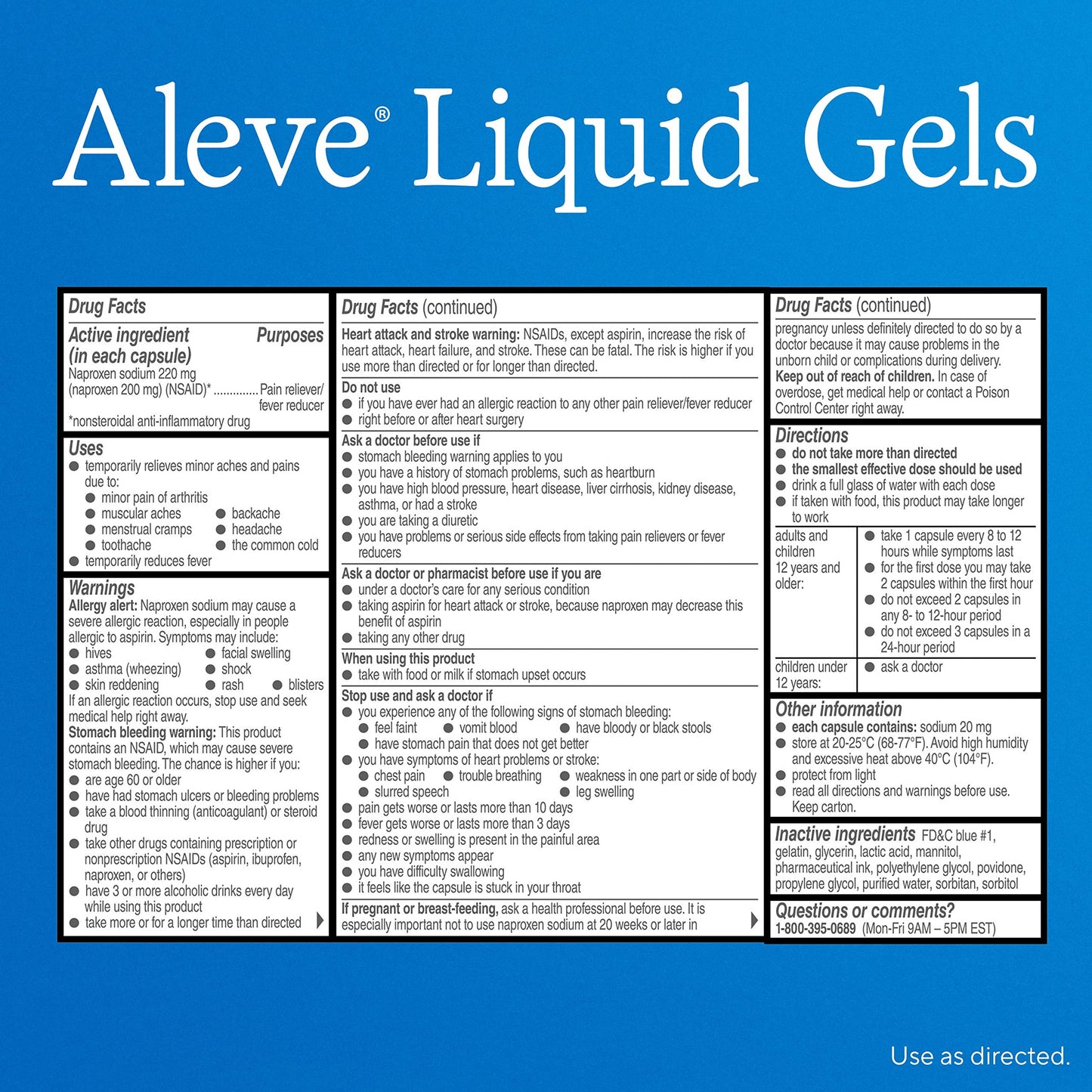 Aleve Pain Reliever & Fever Reducer Liquid Gels, Naproxen Sodium, Pain Relief, 20 Count