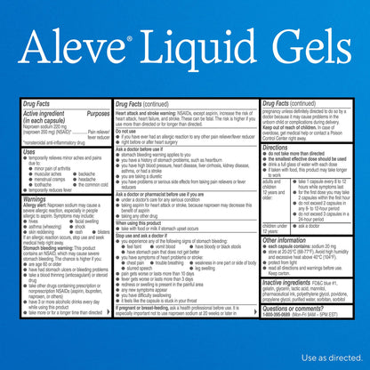 Aleve Pain Reliever & Fever Reducer Liquid Gels, Naproxen Sodium, Pain Relief, 20 Count