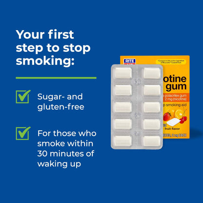 Rite Aid Nicotine Gum, 2mg, Fruit Flavor - 100 Pieces | Quit Smoking Aid | Nicotine Replacement Gum | Stop Smoking Aids That Work | Chewing Gum Packs to Help You Quit Smoking | Coated Nicotine Gum 2mg