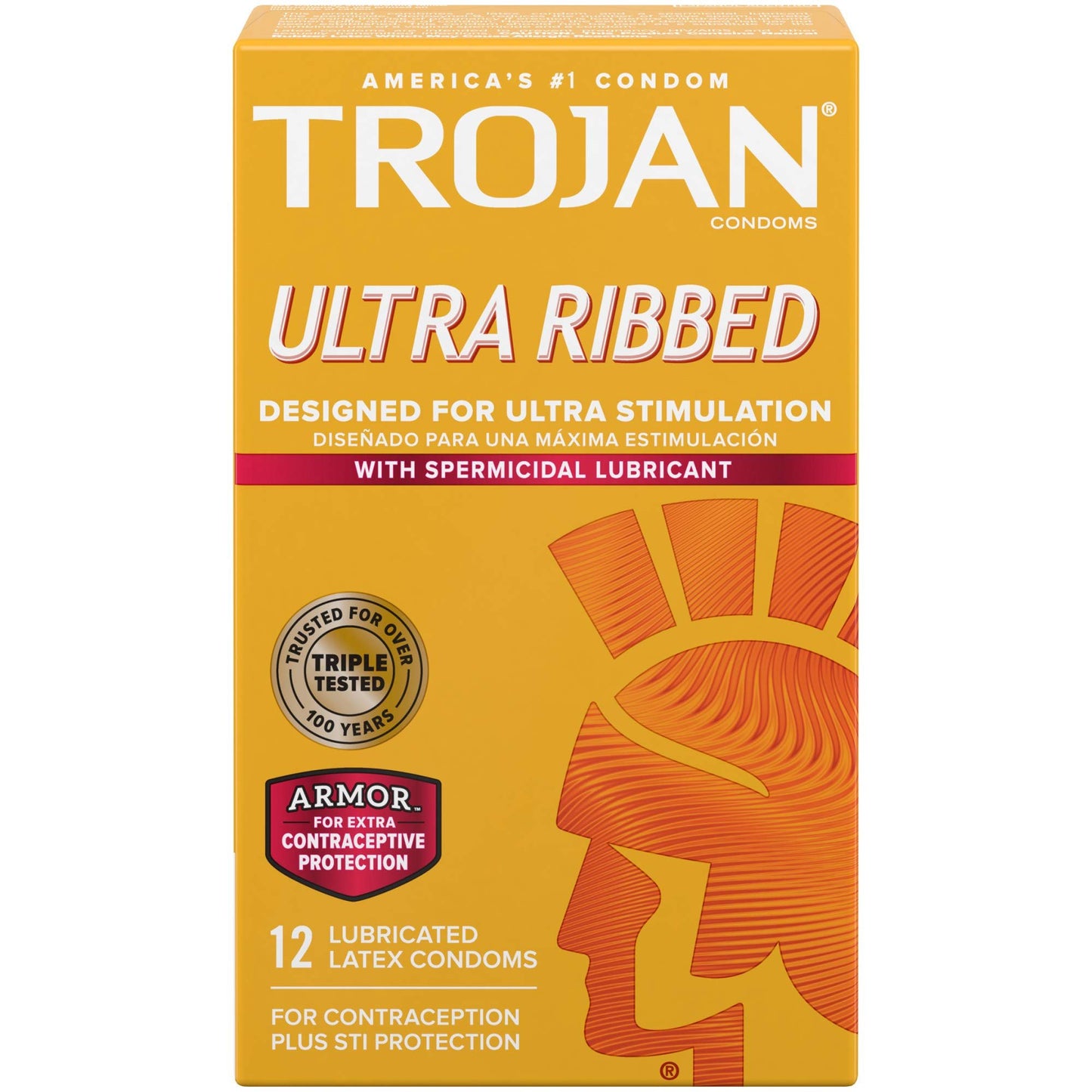 Trojan Stimulations Ultra Ribbed Spermicidal Condoms, 12 Count