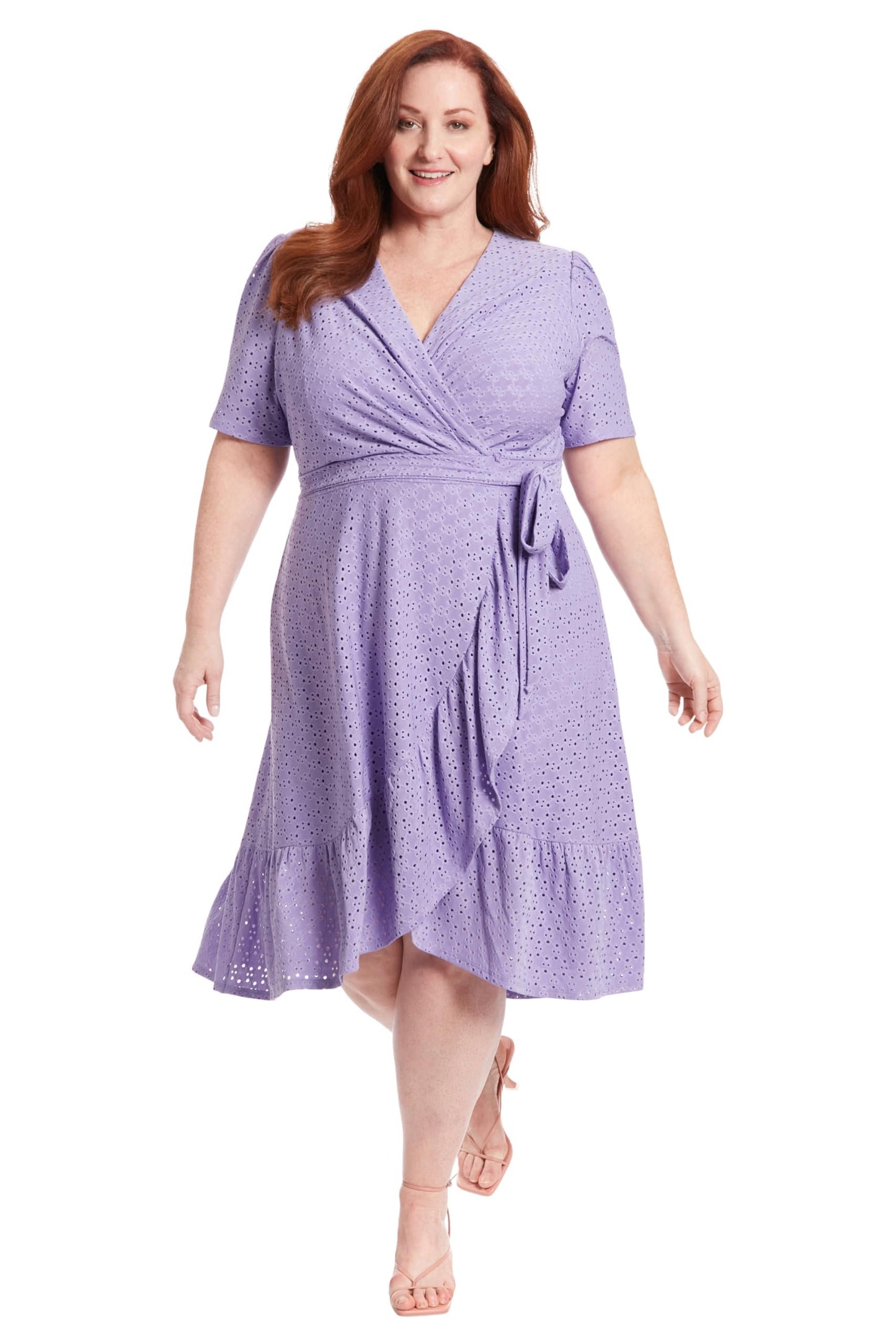 London Times Women's Short Sleeve Ruffle Wrap Dress