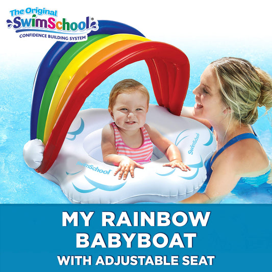SwimSchool Rainbow Baby’s First Pool Float - 6-18 Months - Novelty Baby Boat with Adjustable Seat - Rainbow