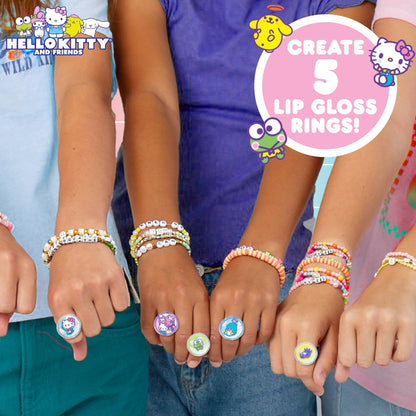 Horizon Group USA Sanrio Hello Kitty and Friends Shimmer Lip Gloss Making Kit, Makes 5 Hello Kitty Glitter Lip Gloss Rings, DIY Hello Kitty Lip Gloss Kit, Great Birthday Gift for Ages 6+