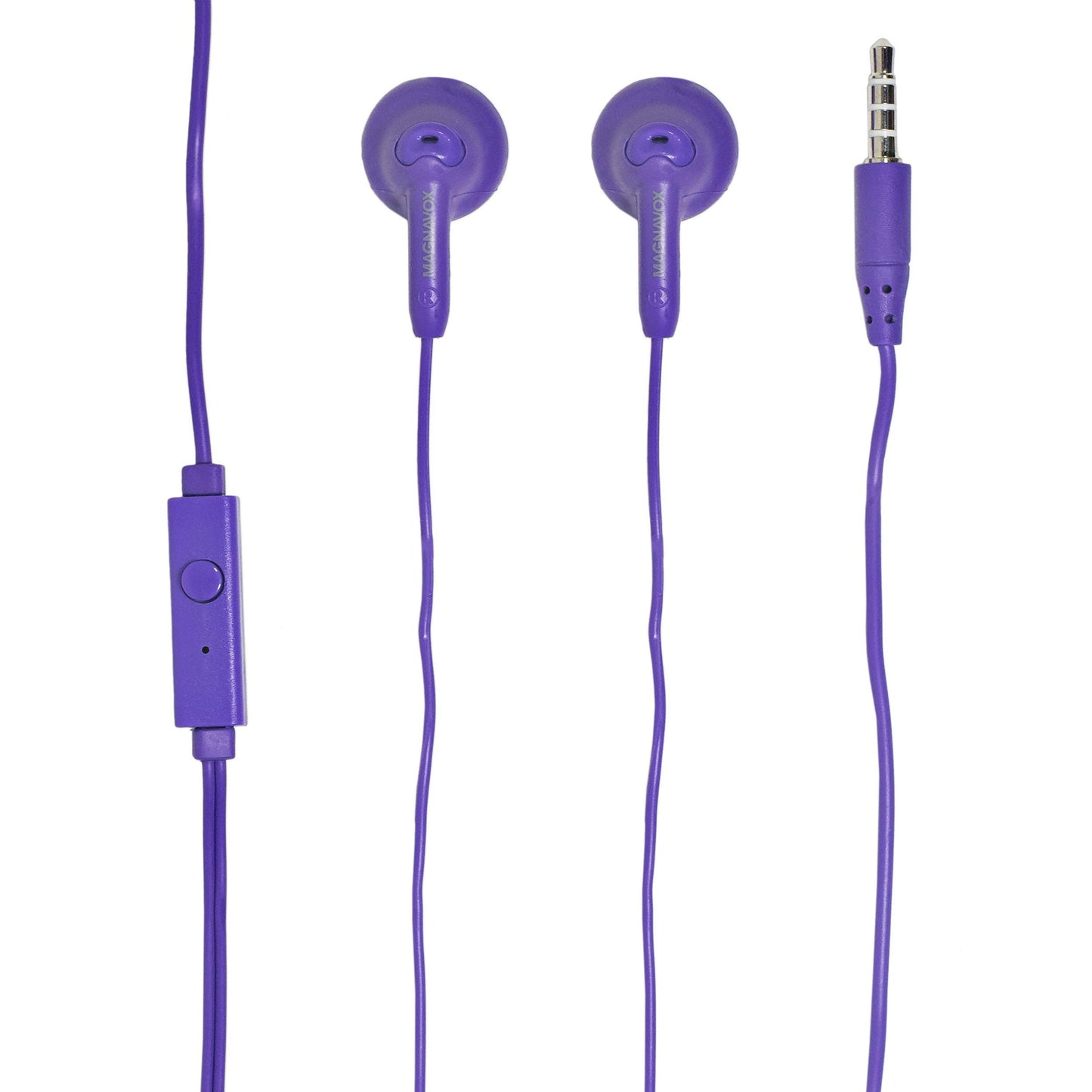 Magnavox MHP4820M-PL Gummy Earbuds with Microphone in Purple & Pink | Comfort Stereo Earbuds with Durable Rubberized Cable