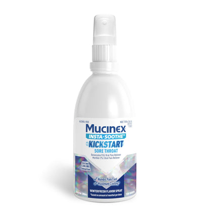 Mucinex Instasoothe Sore Throat Relief, Throat Numbing Spray Starts to Work On Contact, Sore Throat Pain Medicine, Relieves Pain, Cherry Flavor Throat Spray
