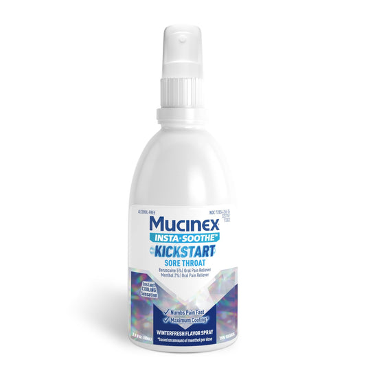 Mucinex Instasoothe Sore Throat Relief, Throat Numbing Spray Starts to Work On Contact, Sore Throat Pain Medicine, Relieves Pain, Cherry Flavor Throat Spray