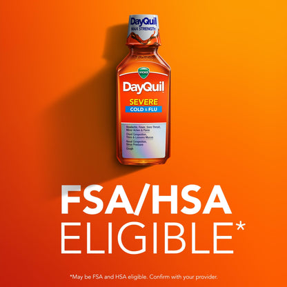 Vicks DayQuil Severe Cold & Flu Liquid Medicine, Daytime Relief for Headache, Fever, Sore Throat, Minor Aches & Pains, Chest Congestion, Stuffy Nose, Nasal Congestion, Sinus Pressure, & Cough, 2x12oz