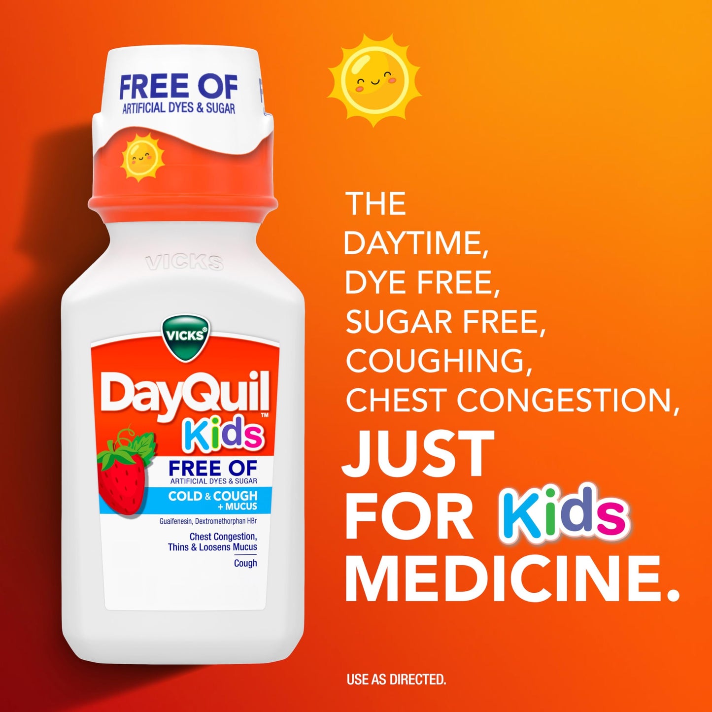 Vicks Kids DayQuil & NyQuil Cold & Cough Relief Liquid Co-Pack, Free of Artificial Dyes & Sugar, Multi-Symptom Relief of Cough, Sneezing, Runny Nose, Mucus, and Chest Congestion, for Ages 6+, 2x6oz