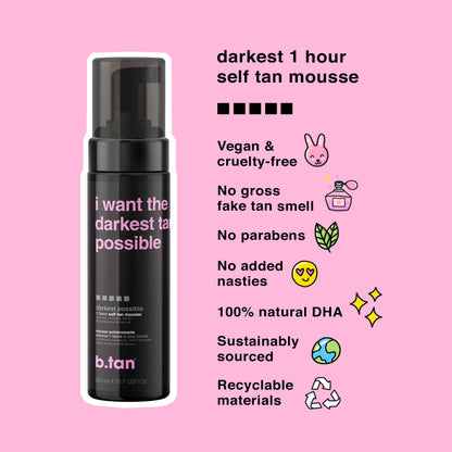 b.tan Self Tanner Singles | Fast, 1 Hour Sunless Tanner Mousse, No Fake Tan Smell, No Added Nasties, Vegan & Cruelty Free
