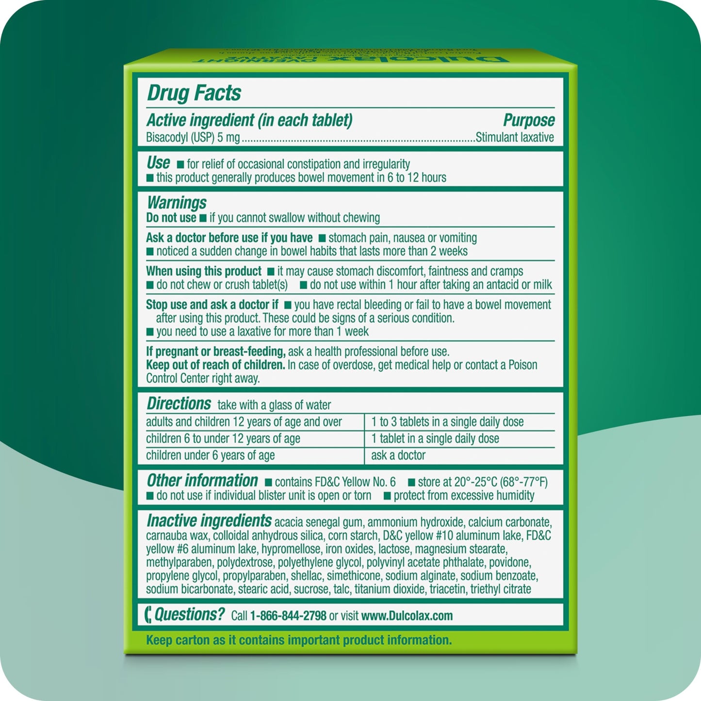 Dulcolax Stimulant Laxative Tablets, Gentle Overnight Constipation Relief, Bisacodyl 5mg