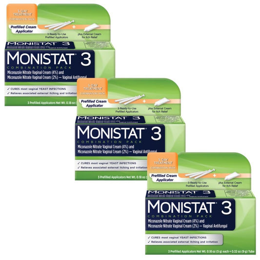 Monistat 3 Vaginal Cream, 3-Day Treatment Combination Pack, 3 Ovule Inserts and External Cream for Itch Relief in Each Pack (Pack of 3)