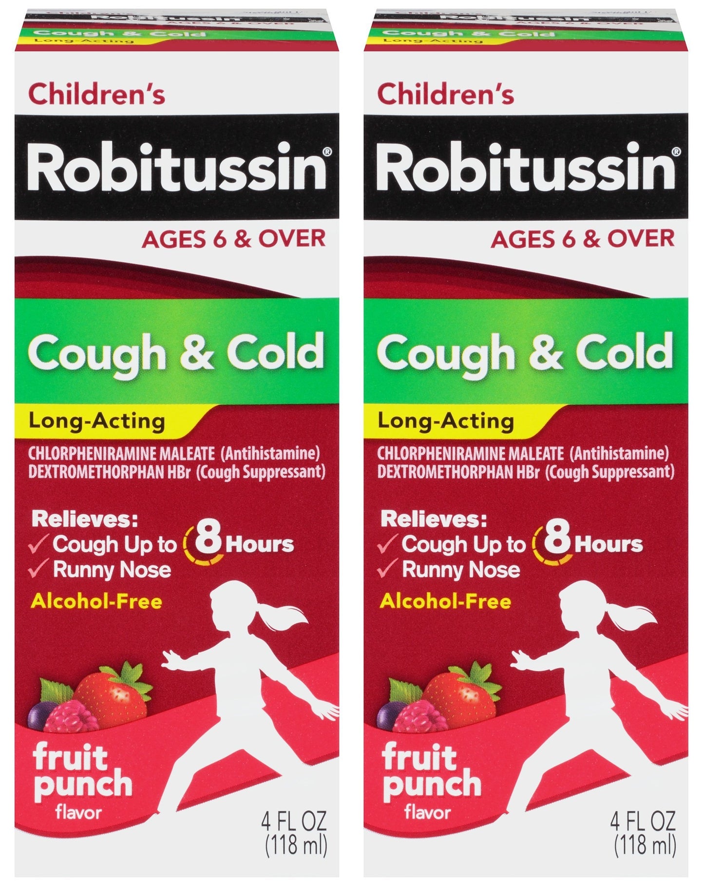 Robitussin Children's Cough & Cold Long-Acting Liquid Fruit Punch 4 oz (Pack of 2)