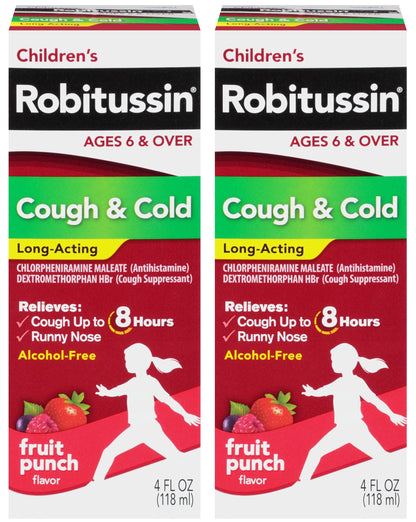 Robitussin Children's Cough & Cold Long-Acting Liquid Fruit Punch 4 oz (Pack of 2)