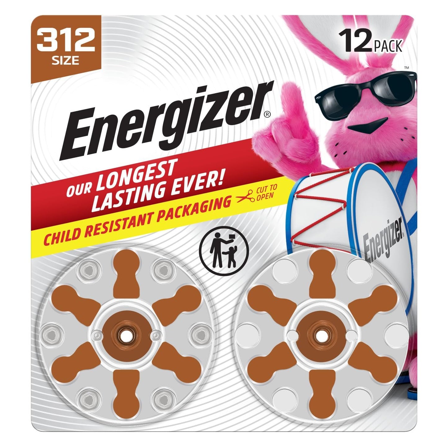 Energizer Size 312 Hearing Aid Batteries, Brown Tab Hearing Aid Batteries Size 312, 12 Count