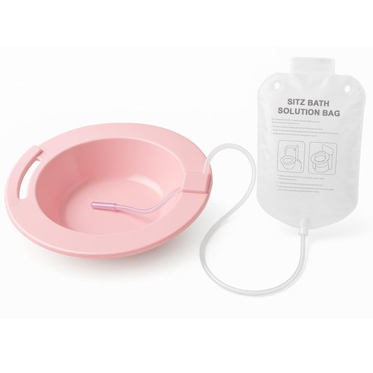 Carex Health Brands Sitz Bath, Over-the-Toilet Perineal Soaking Bath for Hemorrhoidal Relief, Ideal for Post-Episiotomy Patients, Pink, 3 Piece Set