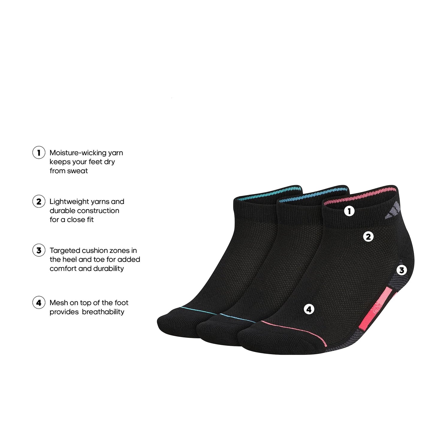 adidas Women's Superlite Stripe 3.0 Low Cut Socks (3-Pair) Athletic Fit with Arch Compression