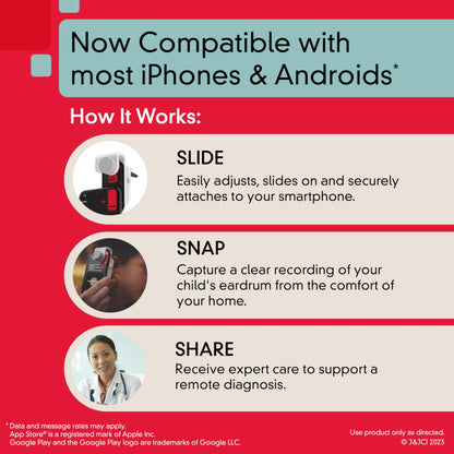 Children's Tylenol SmartCheck 2.0 Digital Ear Scope from Children's Tylenol, Otoscope with Light for iPhone & Android, Ear Camera; Includes 1 Otoscope Clamp, 12 Specula Tips; 6 pediatric tips, 6 child/adult tips