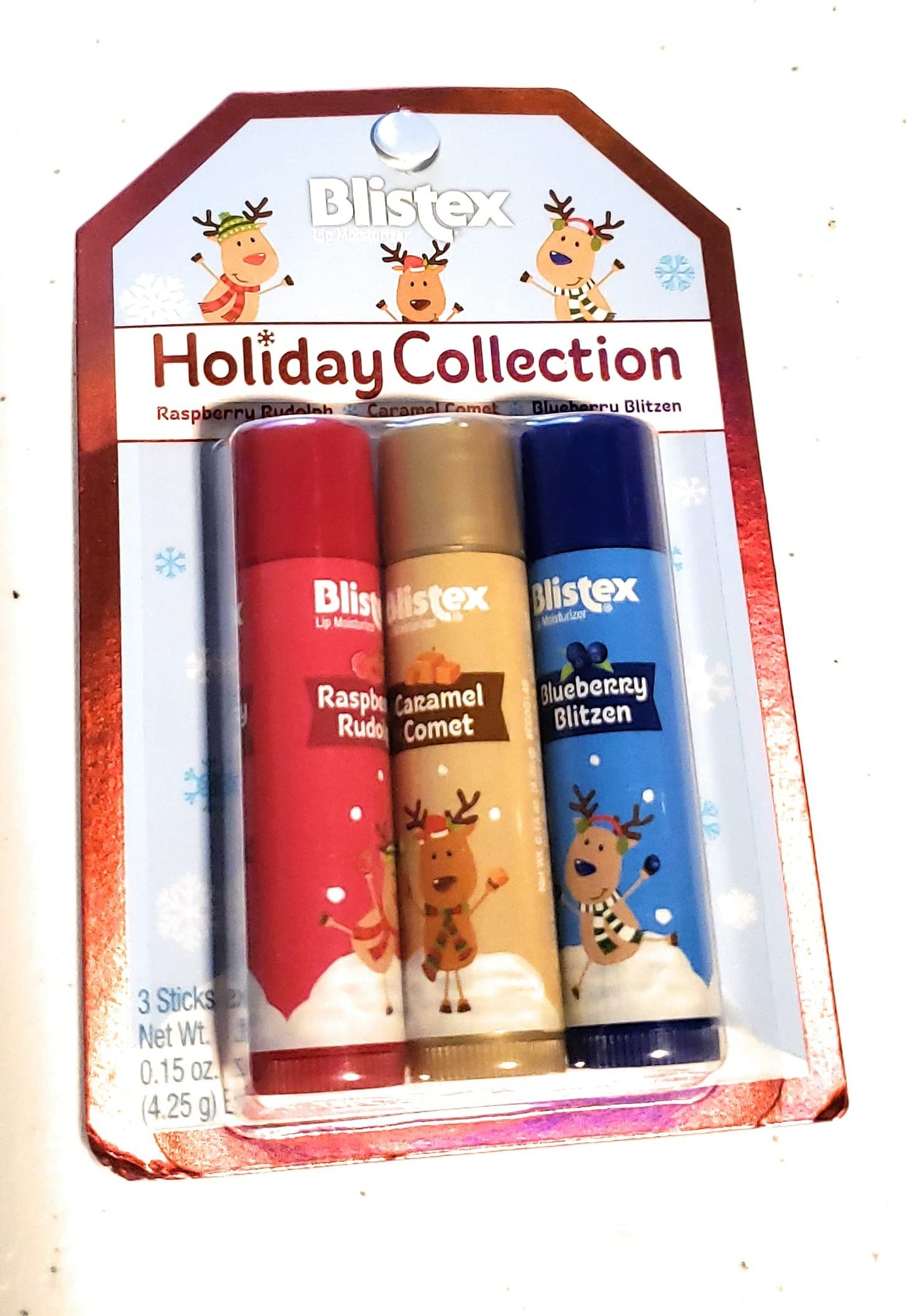 Blistex Lip Moisturizer Holiday Collection - Raspberry Rudolph, Caramel Comet, Blueberry Blitzen 0.15 oz (Pack of 1)