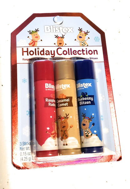 Blistex Lip Moisturizer Holiday Collection - Raspberry Rudolph, Caramel Comet, Blueberry Blitzen 0.15 oz (Pack of 1)