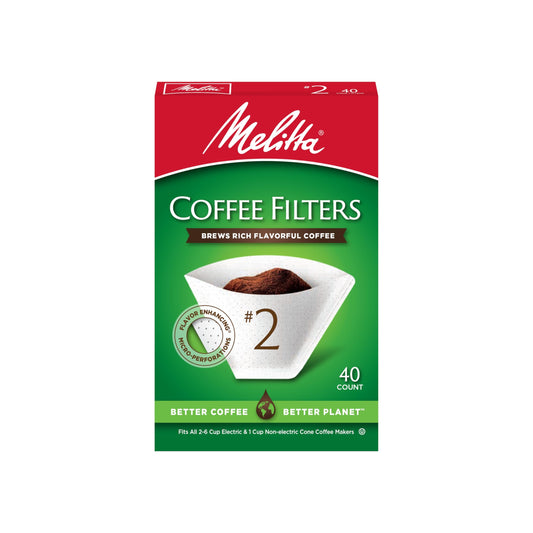 Melitta 2 Cone Coffee Filters, White, 40 Total Filters Count - Packaging May Vary