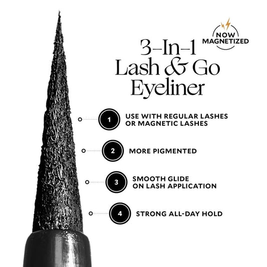 Velour Magnetic Lash & Go Eyeliner - Fine Tip Liquid Magnetic Eyeliner + Lash Glue Hybrid for Magnetic Eyelashes & False Lashes - 2-in-1 Self Adhesive Eyeliner for Magnetic Lashes - 3.5 ml (Black)