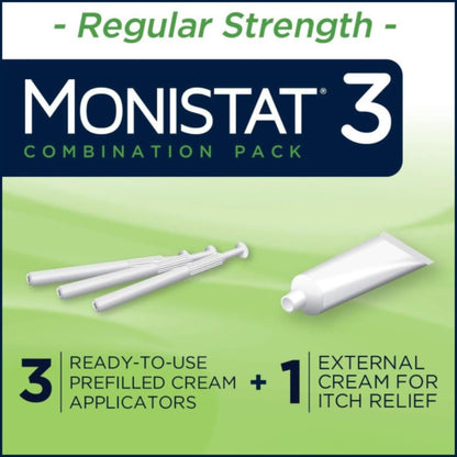 Monistat 3 Vaginal Cream, 3-Day Treatment Combination Pack, 3 Ovule Inserts and External Cream for Itch Relief in Each Pack (Pack of 3)