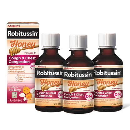 Children's Robitussin Honey Cough and Chest Congestion DM, Children's Cough Medicine Made with Real Honey for Flavor - 4 Fl Oz x 3