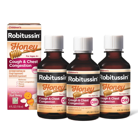 Children's Robitussin Honey Cough and Chest Congestion DM, Children's Cough Medicine Made with Real Honey for Flavor - 4 Fl Oz x 3