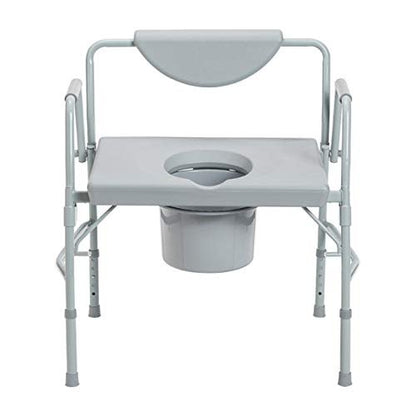 Drive Medical 11135-1 Deluxe Bariatric Drop-Arm Commode, Gray, Easy-to-Release Arm Mechanism, Heavy-Duty Steel Tubing, Snap-on Seat, Padded armrests, 12 qt Commode Bucket