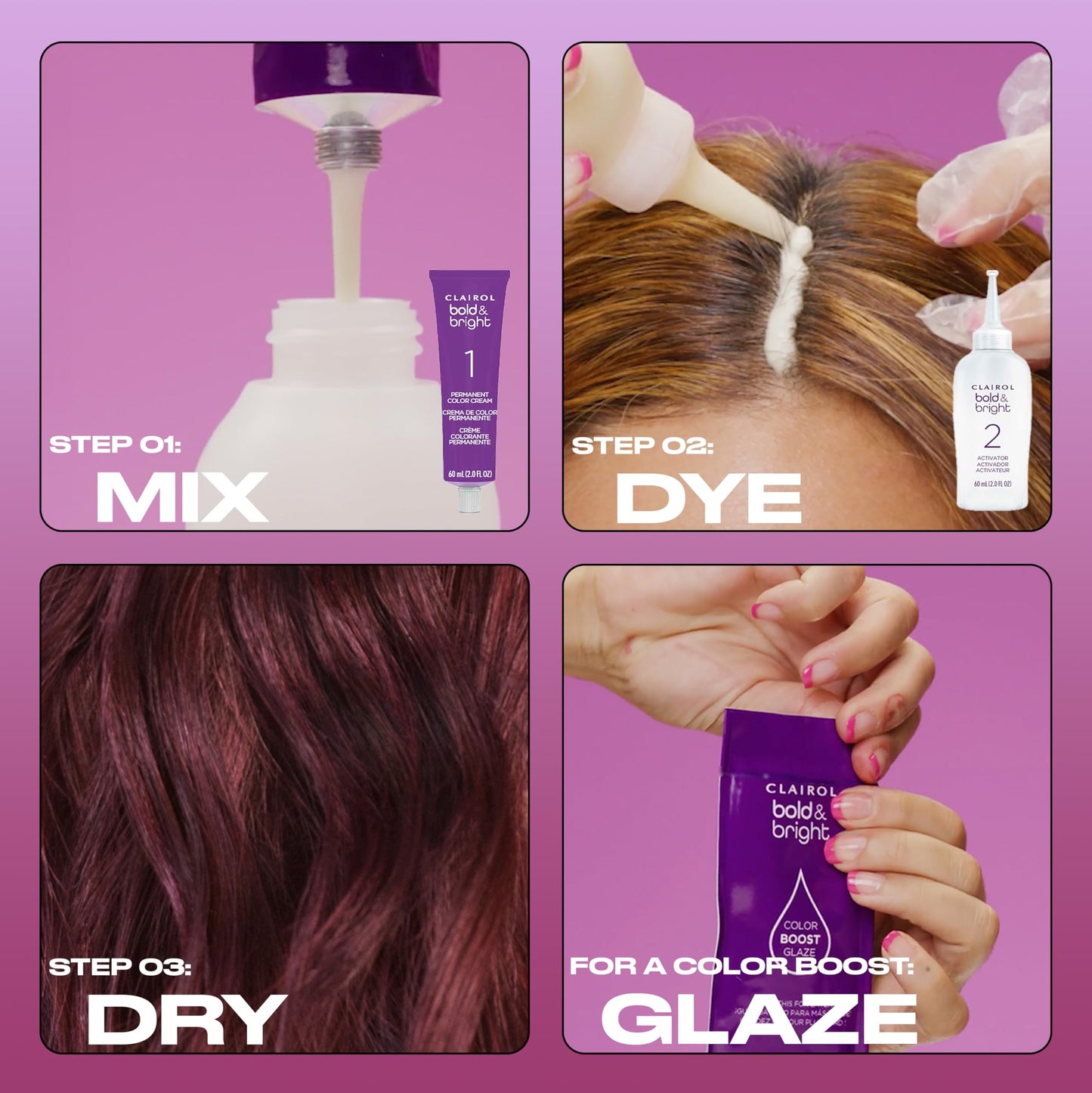 Clairol Bold & Bright Permanent Hair Dye, Vibrant, Moisturizing Hair Color with Color Boost Glaze