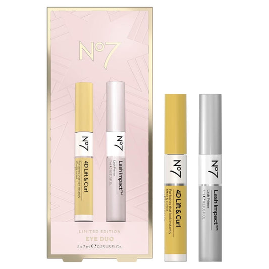 No7 4D Lift and Curl Mascara with Lash Impact Lash Primer Eye Duo, 1 Fl Oz (Pack of 1), Black