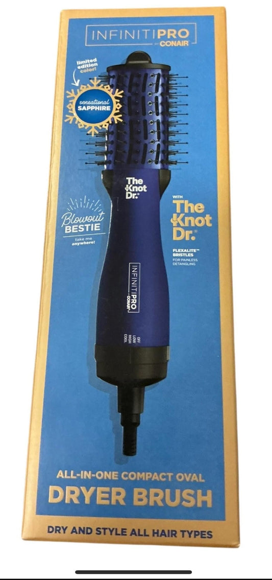 Infiniti Pro by Conair The Knot Dr All-in-One Compact Oval Hair Dryer Brush, Sapphire, 700 Watts