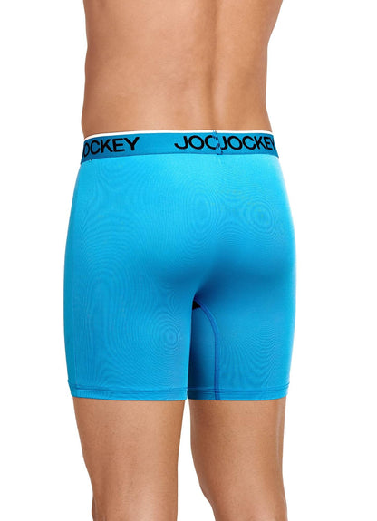 Jockey Men's Underwear Chafe Proof Pouch Microfiber 6" Boxer Brief - 3 Pack, Bright Aqua/Iron Grey/Blue Jay, L