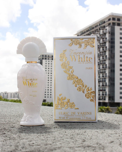 Ulric De Varens Varensia White Eau De Parfum for Women- Creamy, Feminine, Delicious Scent - Notes of Peach, Apple, & Vanilla- Floral & Sweet- 1.7 Fl Oz