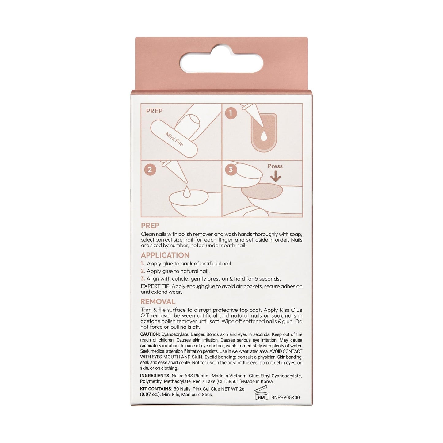 KISS Bare But Better, Press-On Nails, Nail glue included, Spicy', Light Pink, Short Size, Squoval Shape, Includes 30 Nails, 2G Glue, 1 Manicure Stick, 1 Mini File