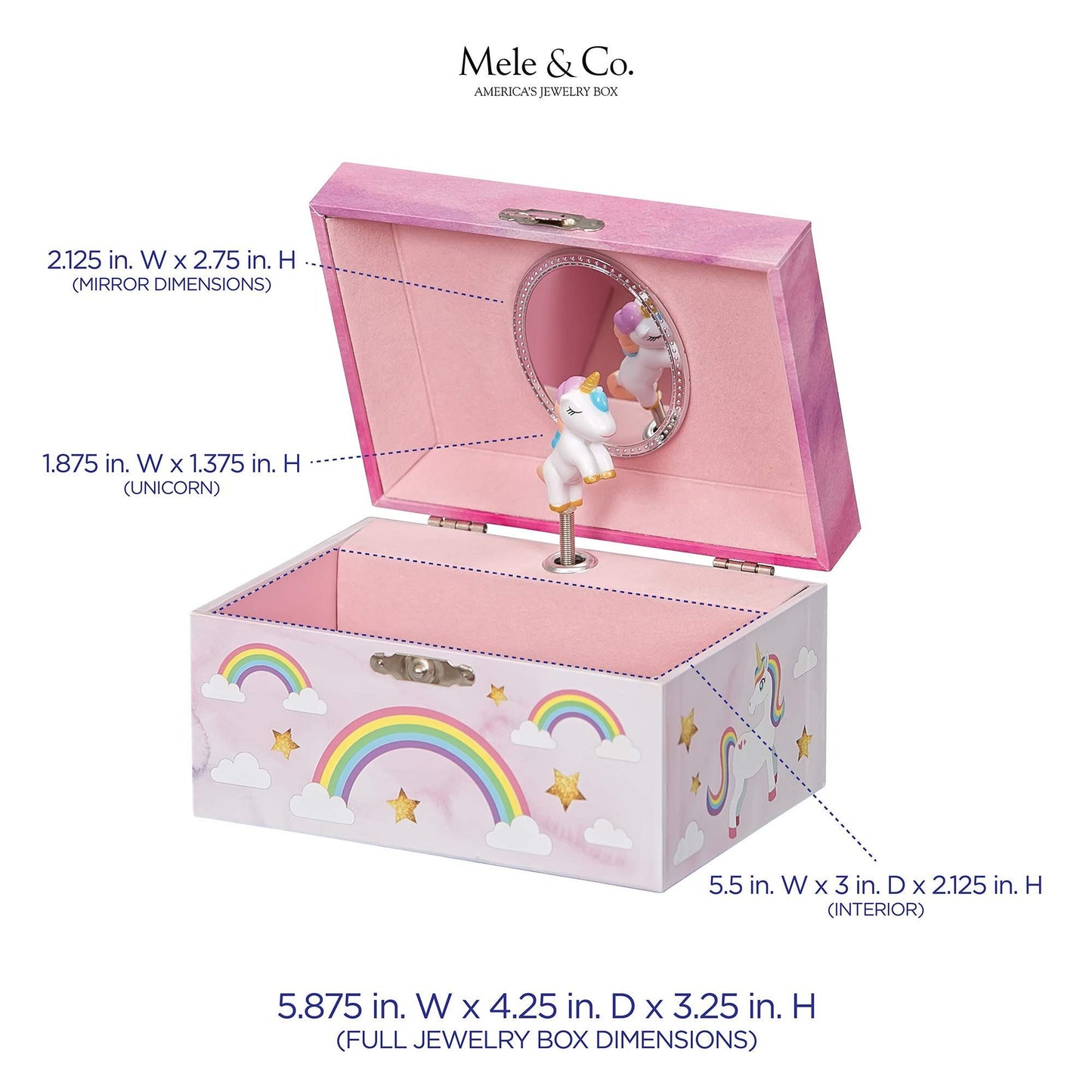 Mele & Co. Since 1912 Skylar Original Twirling Unicorn Rainbow Ballerina Dancer Pink Painted Musical First Jewelry Box for Girls